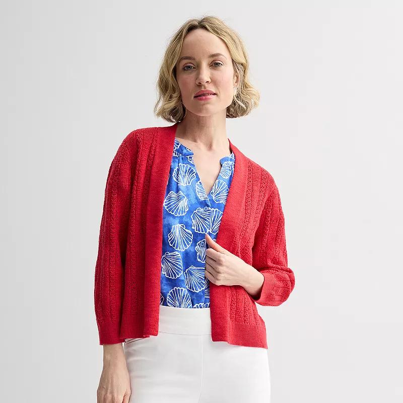 Women's Croft & Barrow® Pointelle Basket Open Front Cardigan,  Product Image