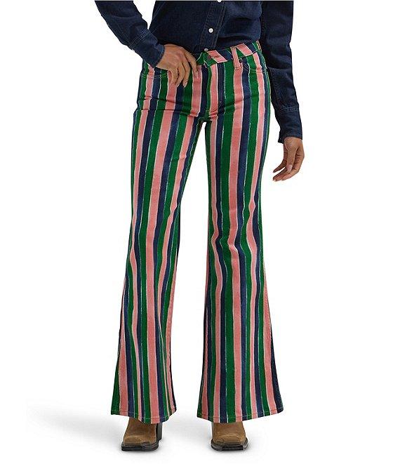 Wrangler Wanderer Denim Painterly Stripe Mid Rise Wide Vintage Flare Jeans Product Image