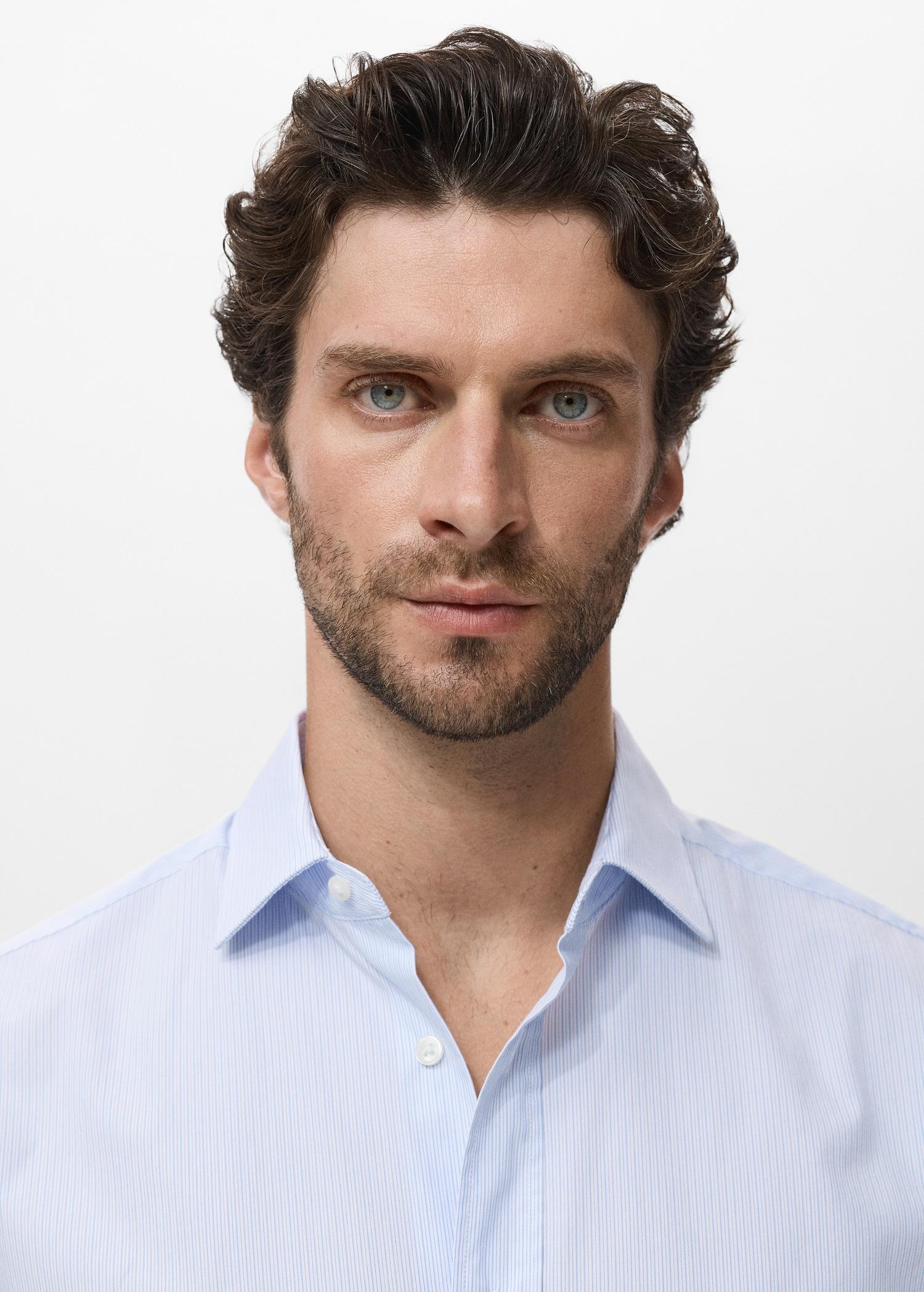 Regular fit striped cotton shirt - Men | MANGO USA Product Image