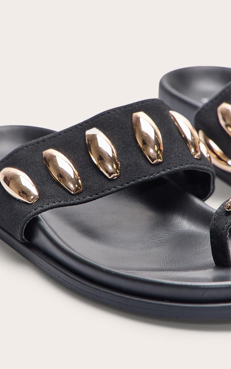 Black Toe Ring Gold Hardware Footbed Sandal Product Image