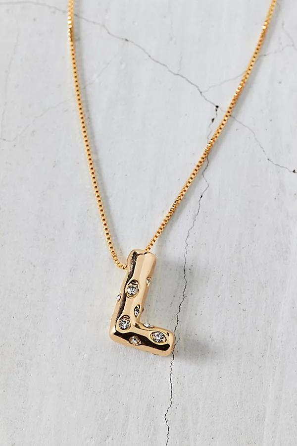 14k Gold Plated Rhinestone Bubble Initial Charm Necklace, Womens at Urban Outfitters Product Image