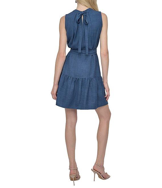 DKNY by Donna Karan Sleeveless Pleated Crew Neck Fit and Flare Dress Product Image