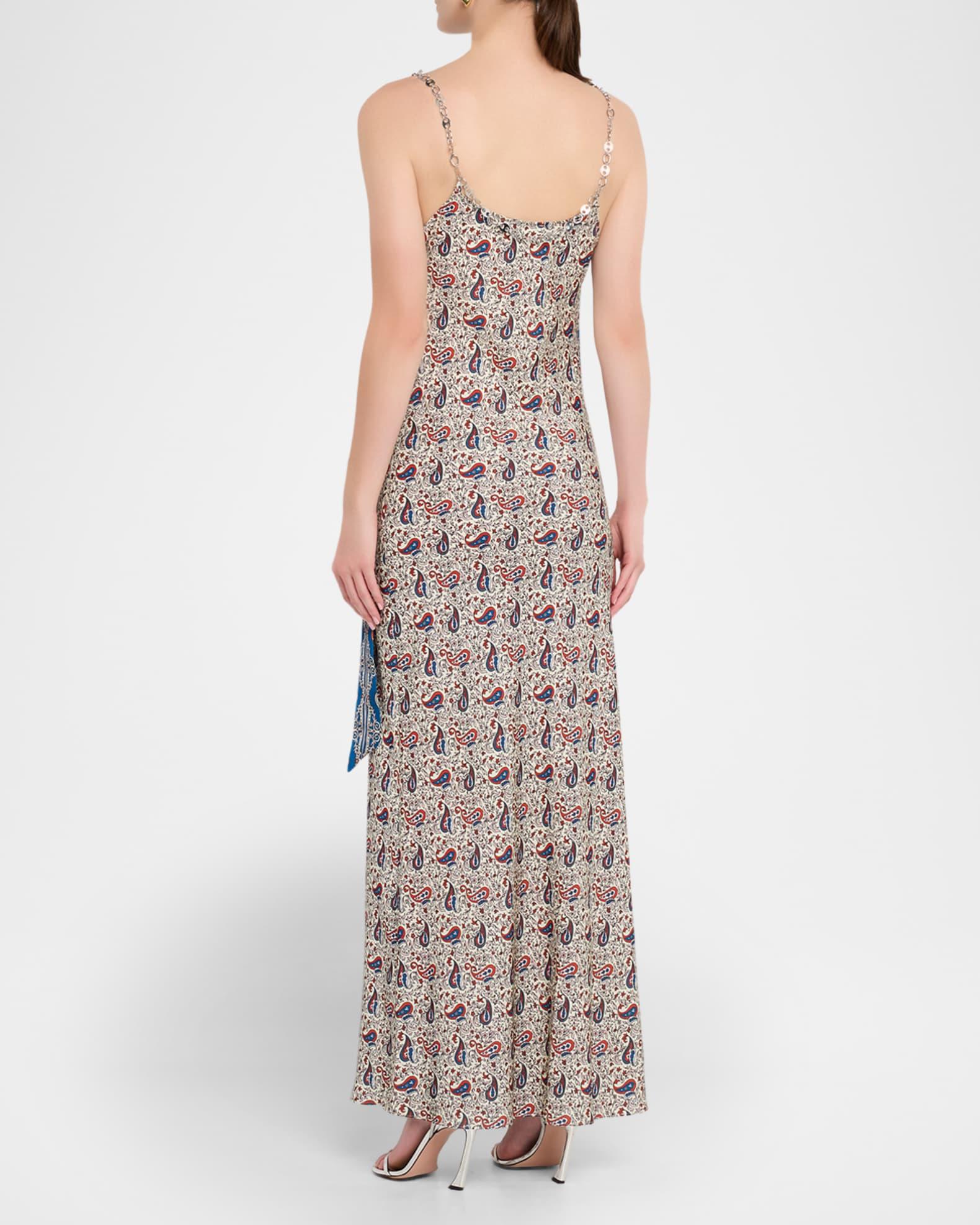 Paisley Scarf Cowl-Neck Satin Chain Maxi Dress Product Image