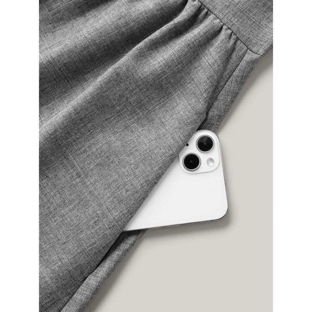 Plus Size Ruffled Trim Shirt Collar Flared Midi Dress DarkGray Women Office Frill Trim Shirt collar Cap Sleeve Curvy BloomChic 12/L Product Image