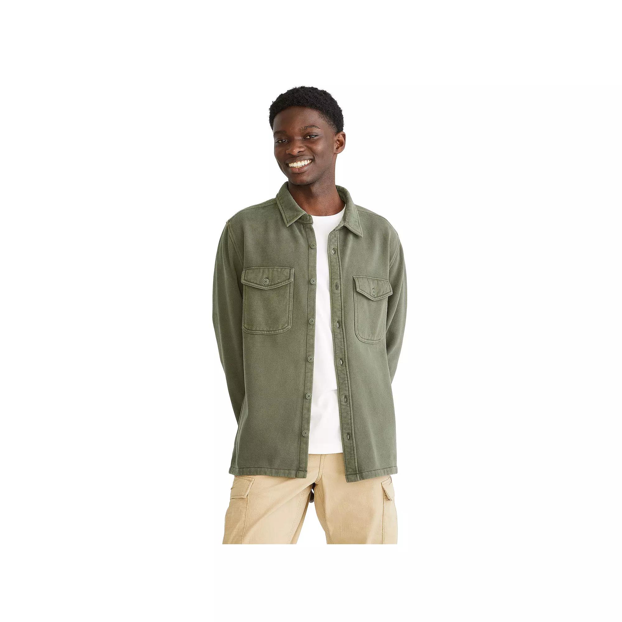 Men's Aeropostale Long Sleeve Fleece Button Down Overshirt, Size: XL, Peacoat Product Image