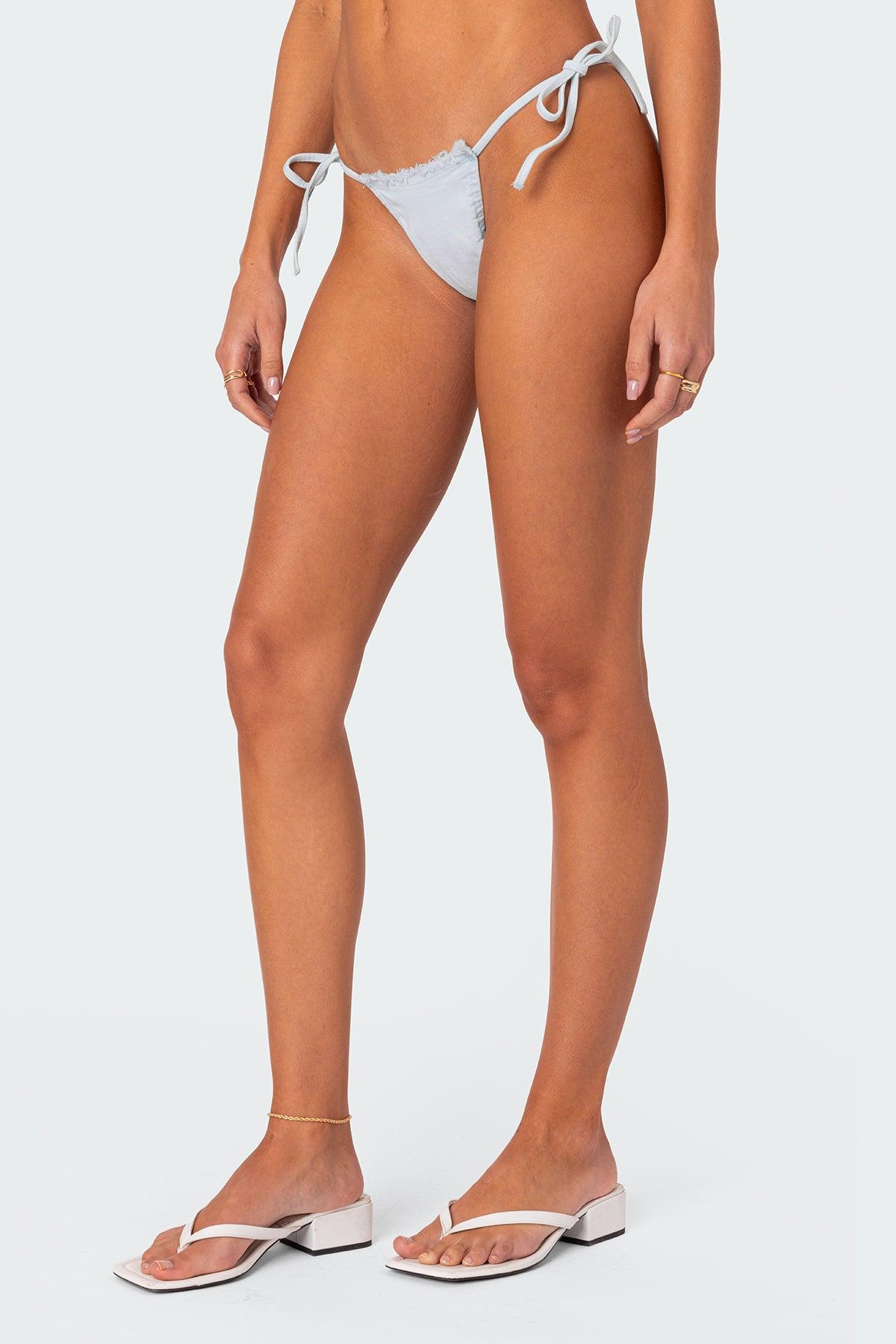 Didi Distressed Denim String Bikini Bottom Product Image