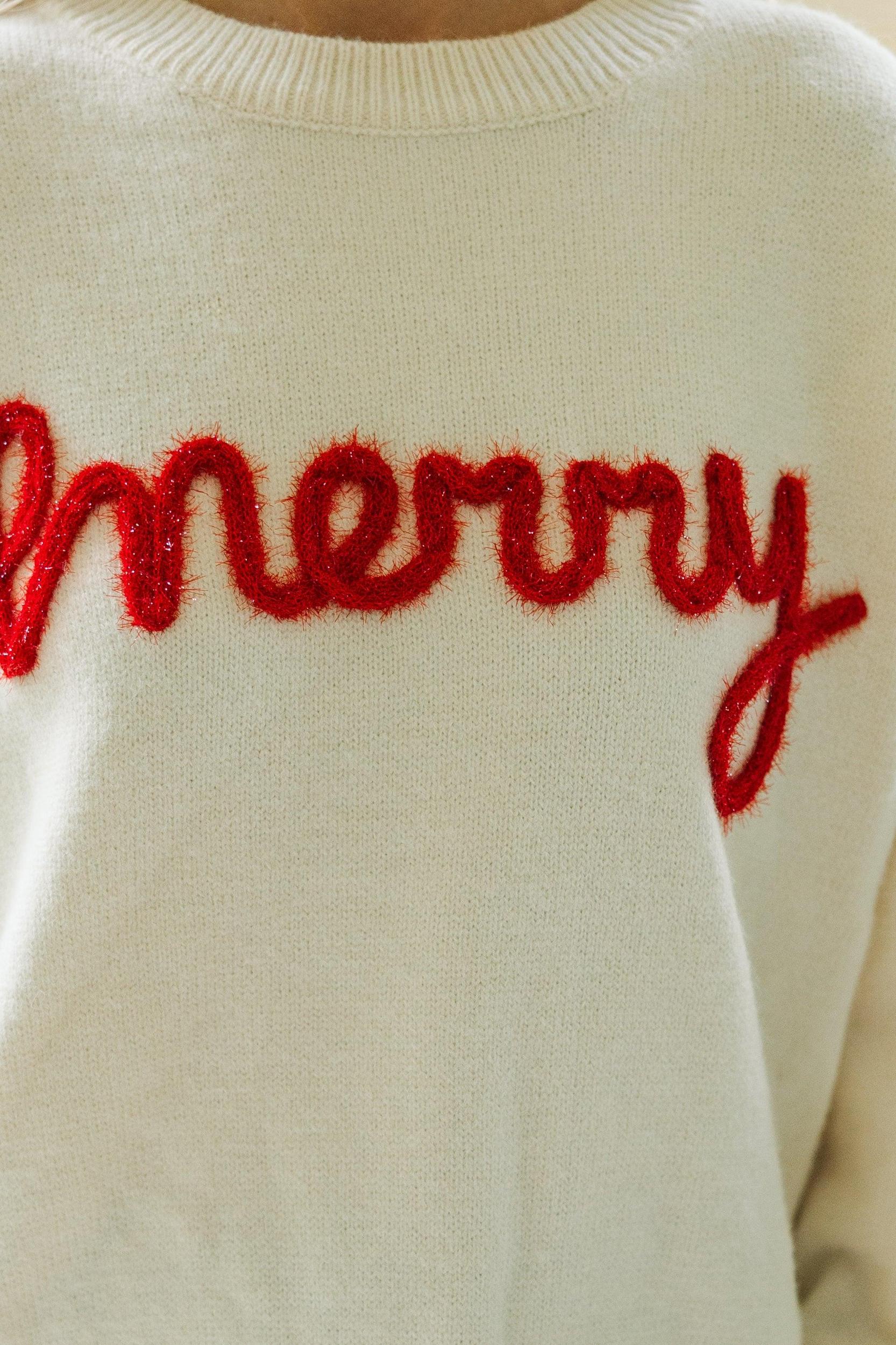 Be Merry Cream White Script Sweater Female Product Image