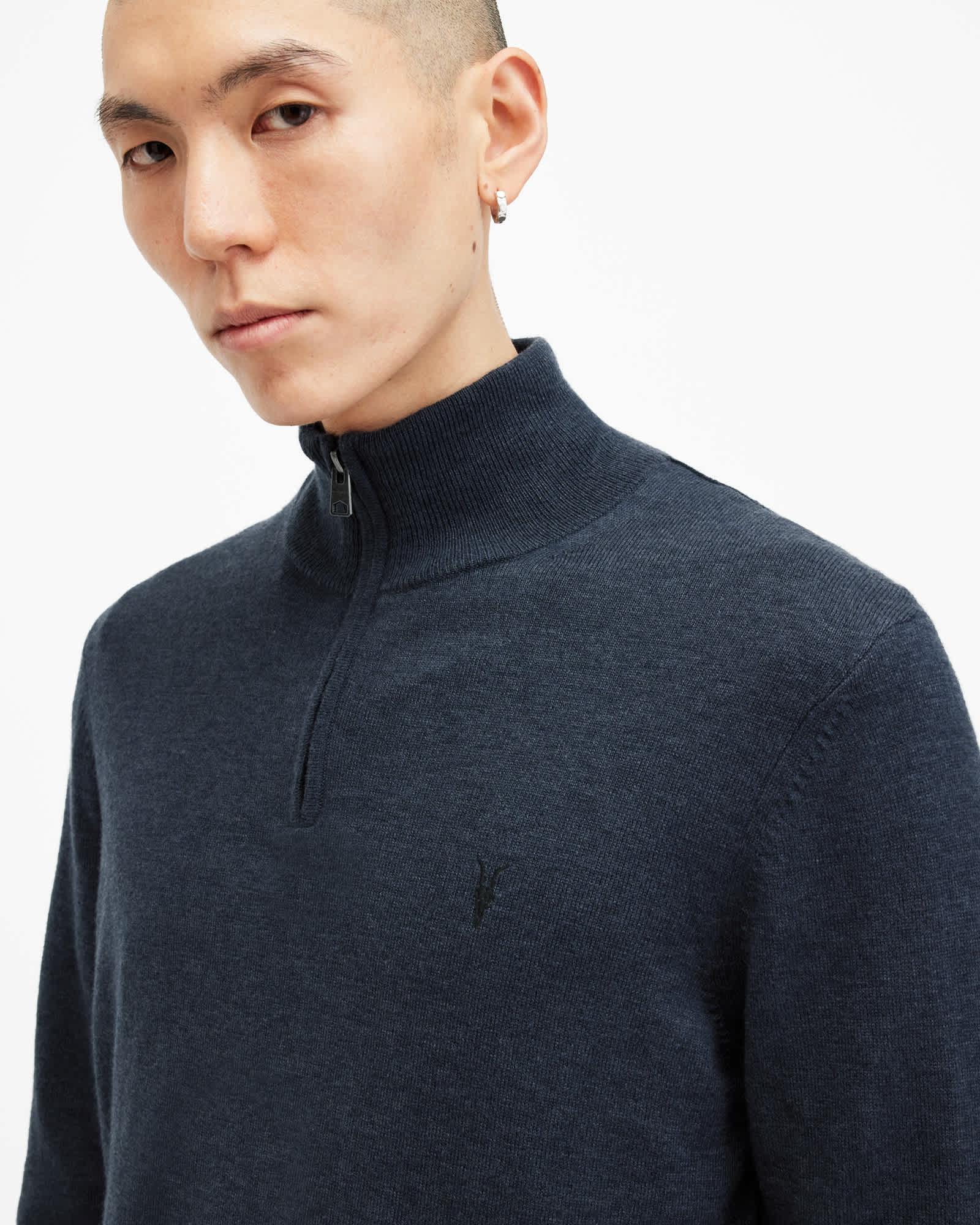 Kilburn Zip Funnel Neck Ramskull Sweater SMITH BLUE | ALLSAINTS US Product Image