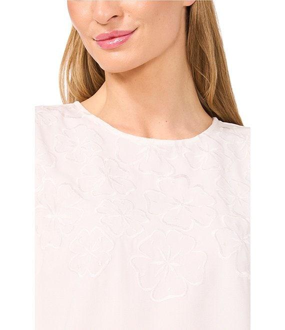 CeCe Long Sleeve Eyelet Embroidered Round Neck Long Sleeve Blouse Product Image