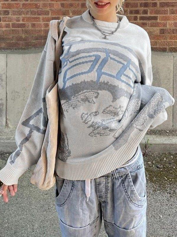 Long Sleeve Jacquard Crew Neck Sweater Product Image