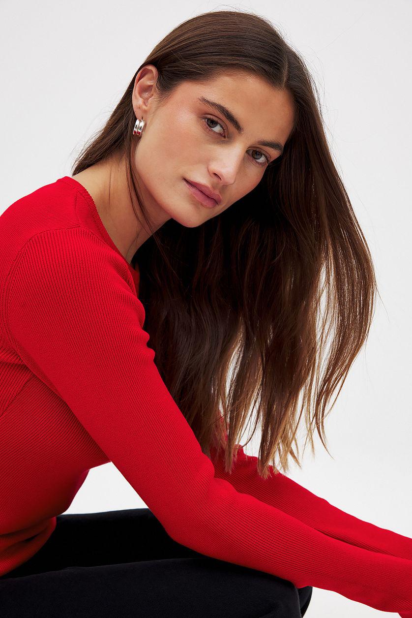 Ribbed Knitted Round Neck Top Product Image