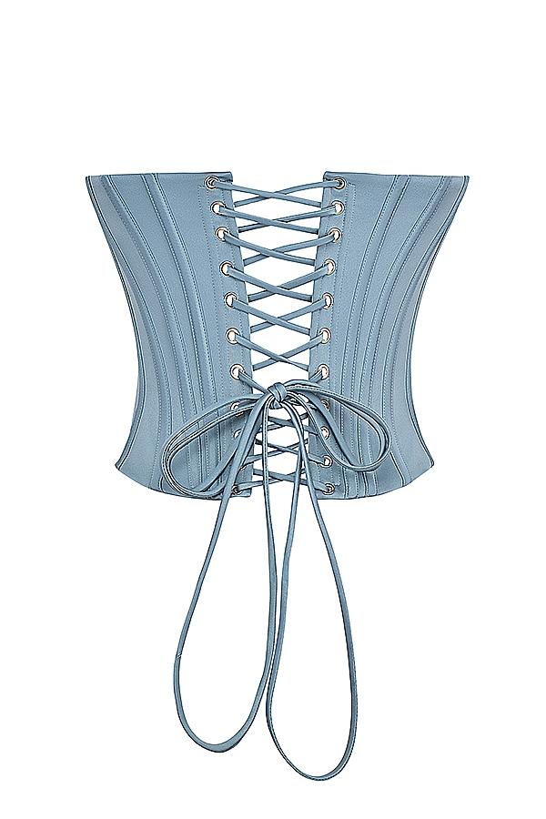 Nastassia  cool blue embellished satin corset Product Image