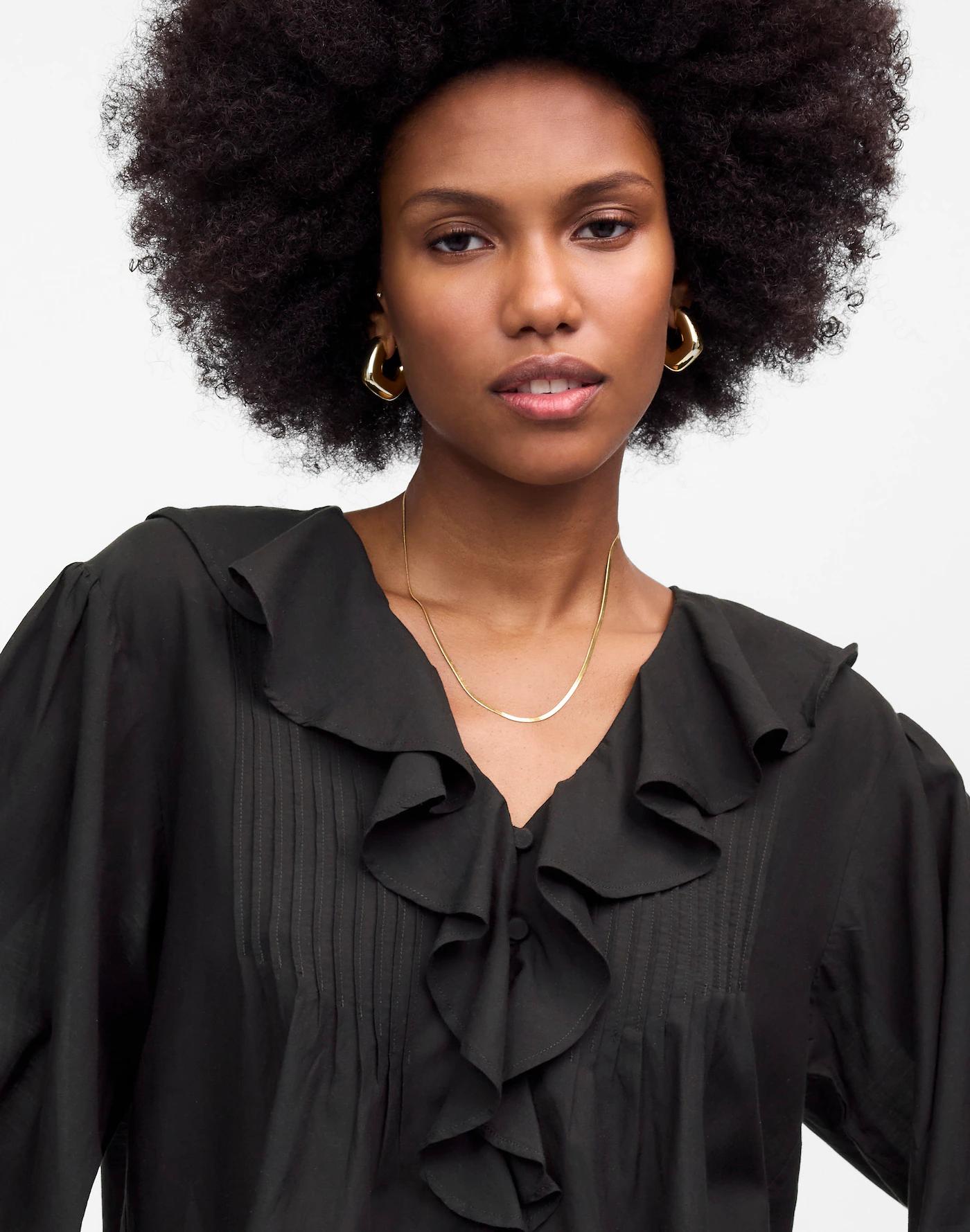 Ruffled Pintucked Long-Sleeve Top Product Image
