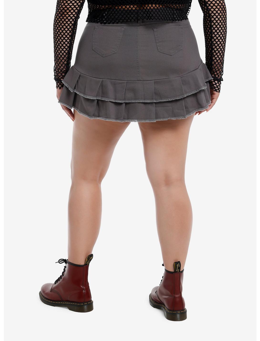 Grey Cargo Tiered Pleated Skirt Plus Size Product Image