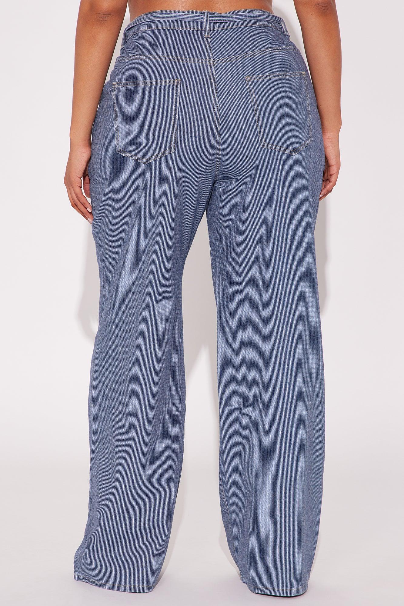 Laid Back Pinstripe Wide Leg Denim Trouser - Dark Wash Product Image