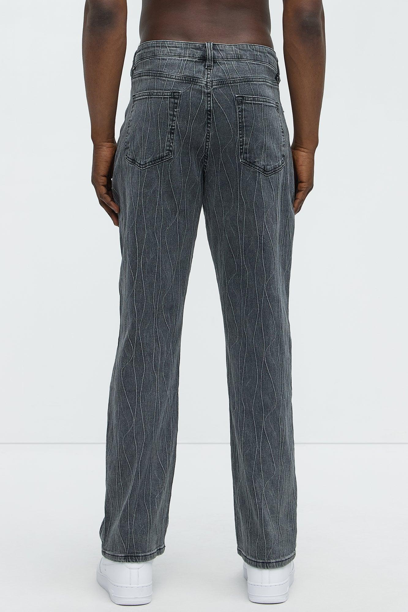 Wavy Jacquard Straight Jeans - Grey Product Image