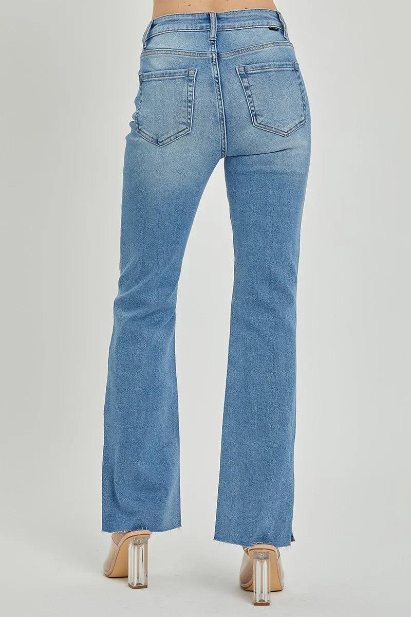 Risen Blue High Rise Straight Jeans with Side Slits Product Image