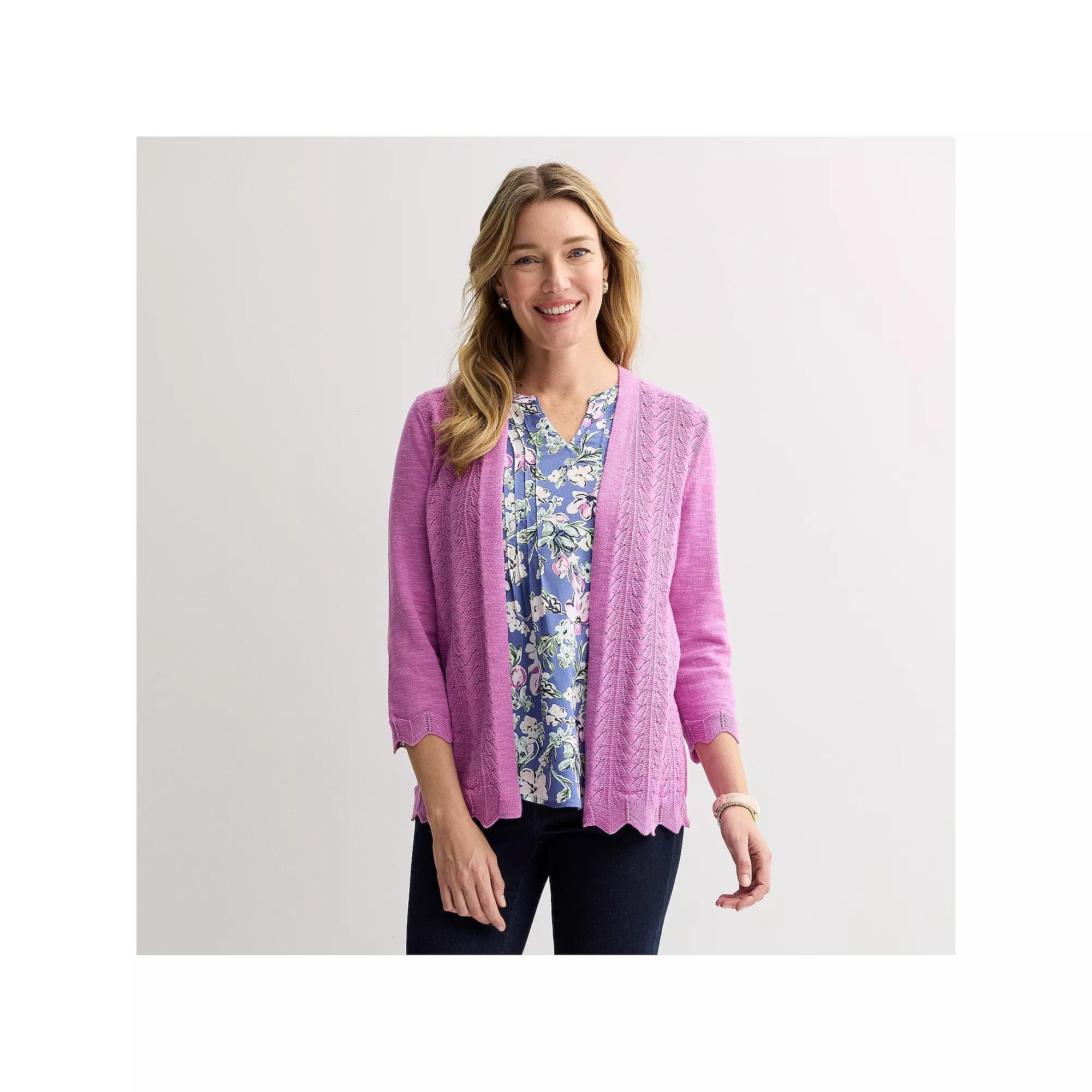 Petite Croft & Barrow® Chevron Open Front Cardigan, Women's,  Product Image