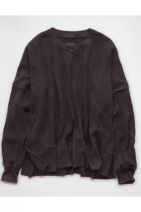 AE Big Hug Crew Neck Waffle Sweatshirt Women's Product Image