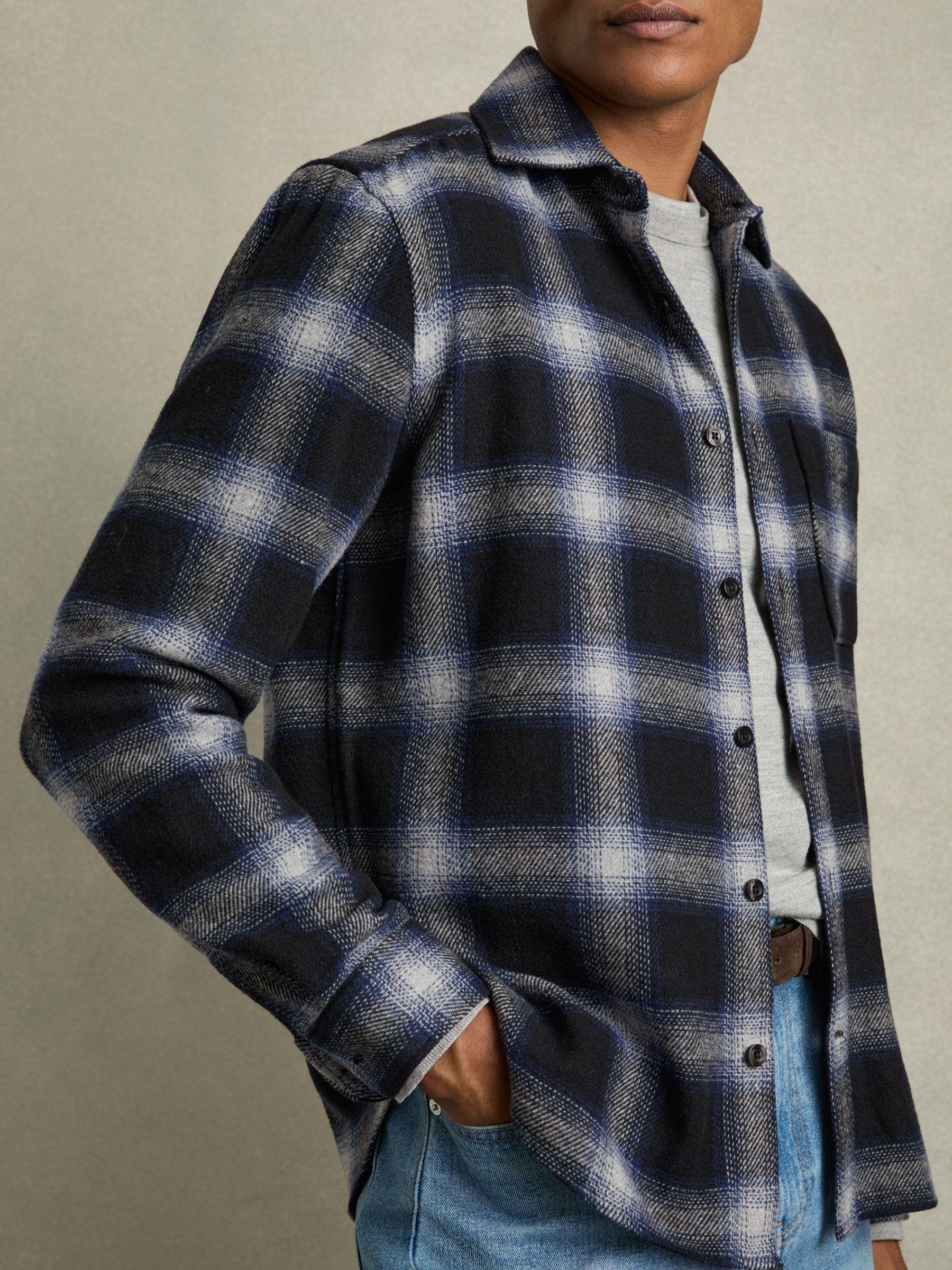 Check Patch Pocket Overshirt With Wool in Navy Multi Product Image