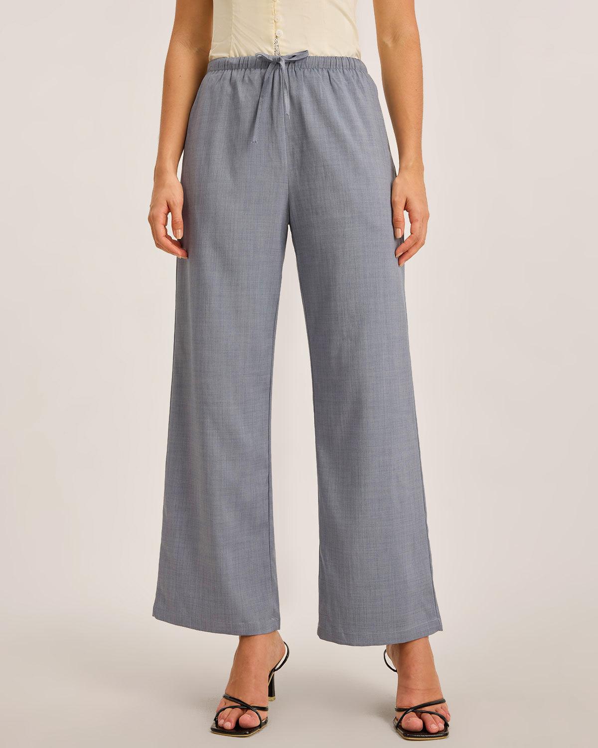 Grey Elastic Straight Waist Pants Product Image