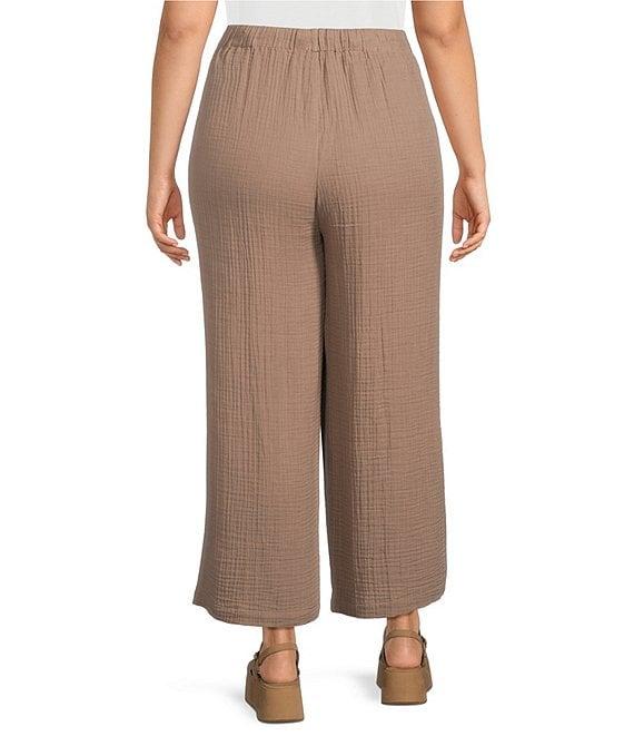 Eileen Fisher Plus Size Organic Cotton Gauze Elastic Waist Straight Leg Pants Product Image