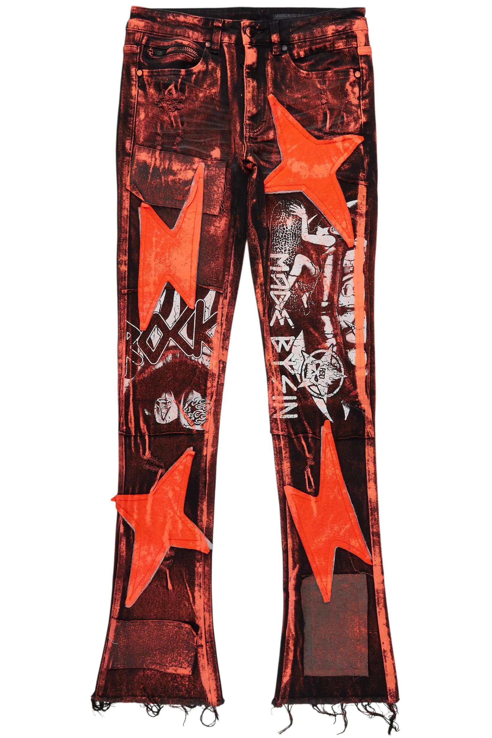 Valko Black/Orange Roller Paint Stacked Flare Jean Male Product Image