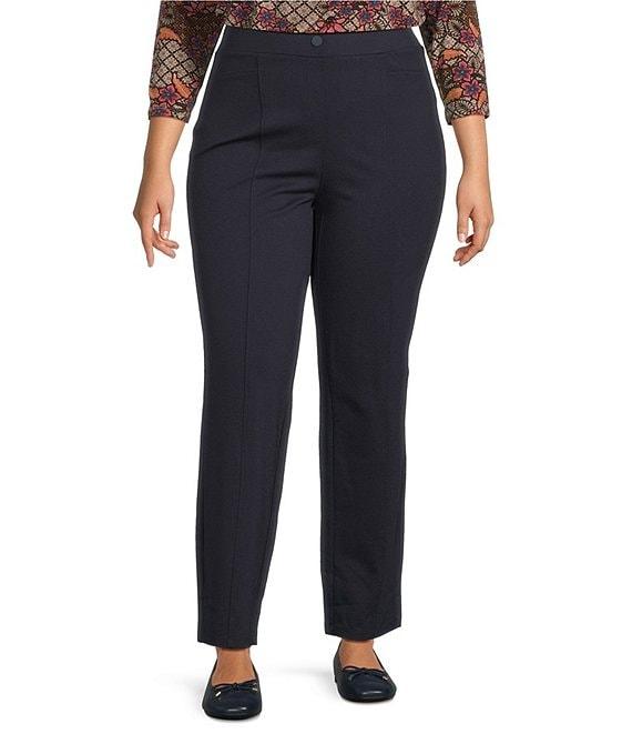 Intro Plus Size Bella Solid Double Knit Slim Hem Straight Leg Pants Product Image