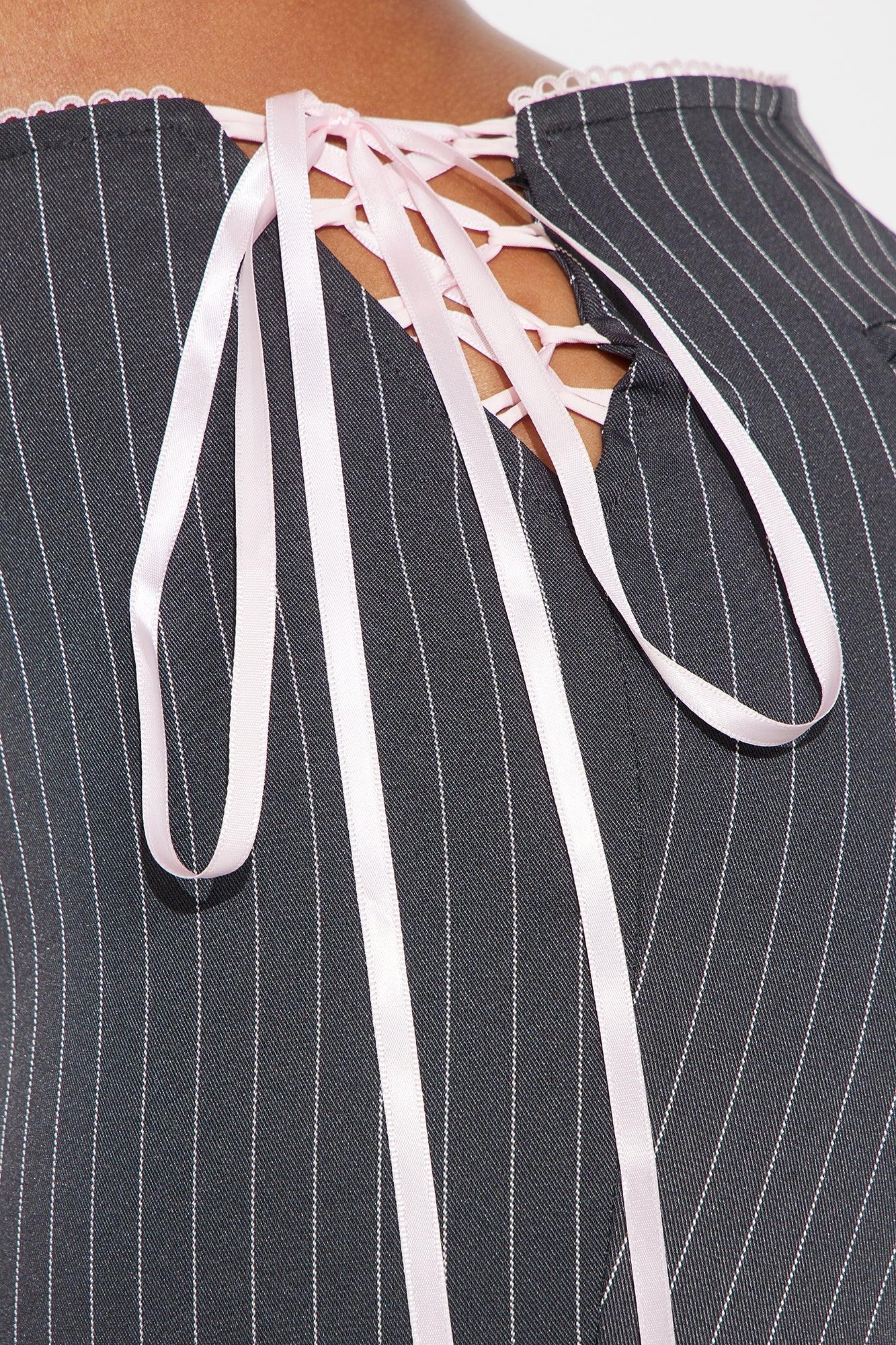 Sweet And Sassy Lace Up Pinstripe Flare Pant - Charcoal Female Product Image