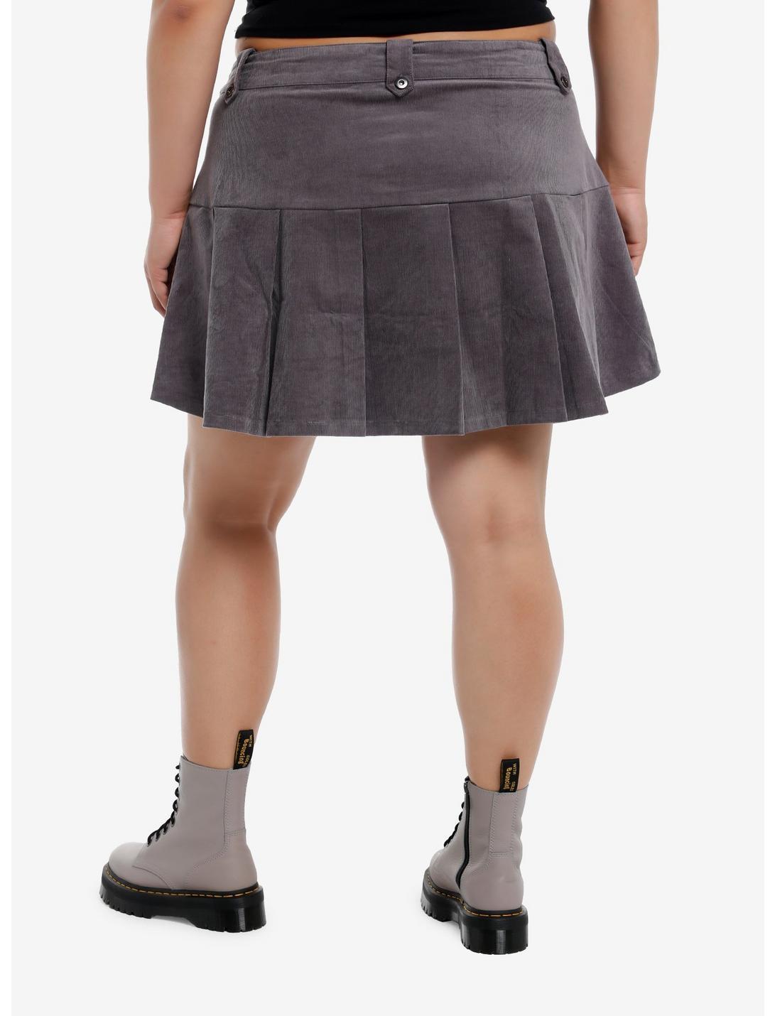 Dark Grey Corduroy Low Rise Pleated Skirt Plus Size Product Image