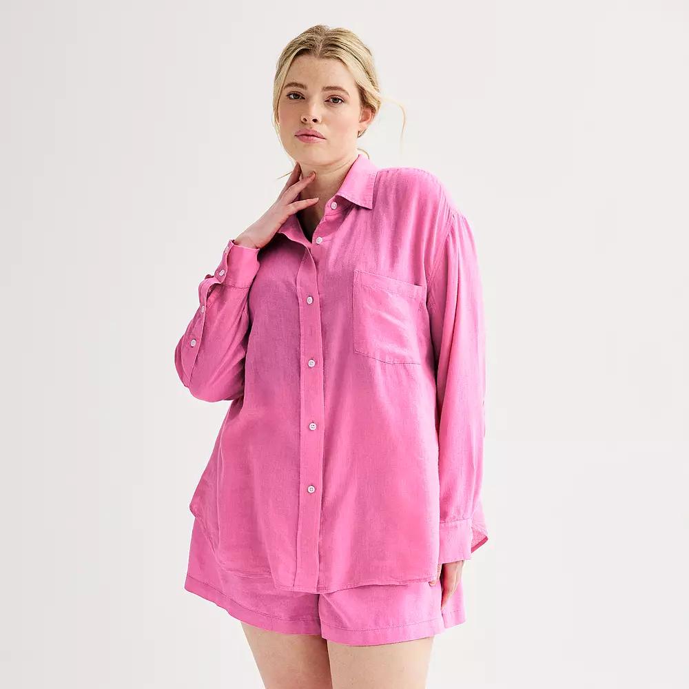 Plus Size Sonoma Goods For Life® Oversized Linen-Blend Boyfriend Shirt, Women's, Size: 3XL, Pink Sandal Product Image