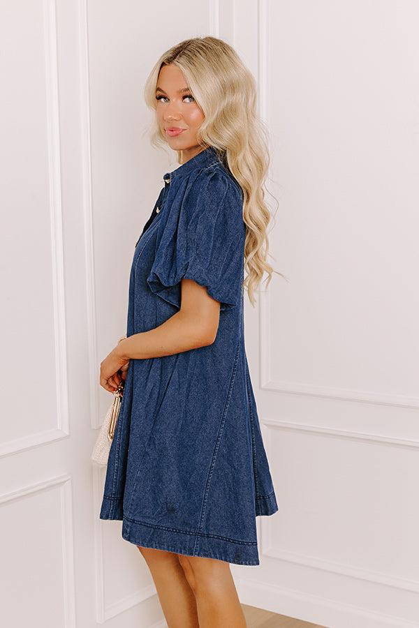 Dreamy Days Denim Mini Dress in Dark Wash Product Image