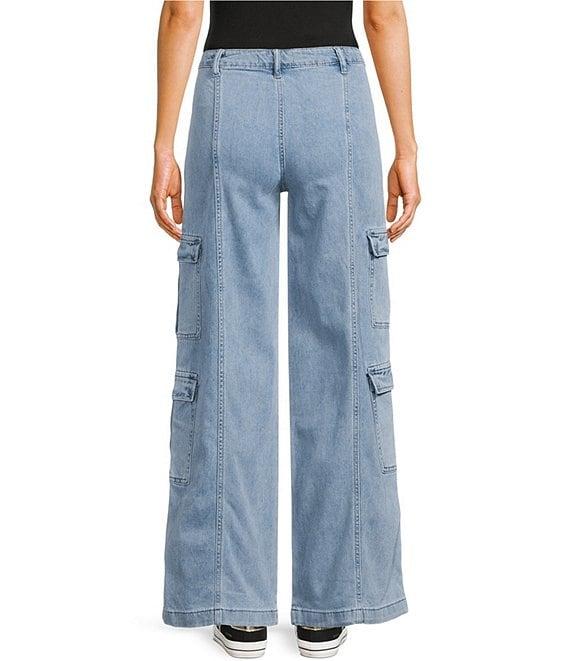 Tractr Tractr Blu High Rise Classic Fit Wide Leg Cargo Jeans Product Image