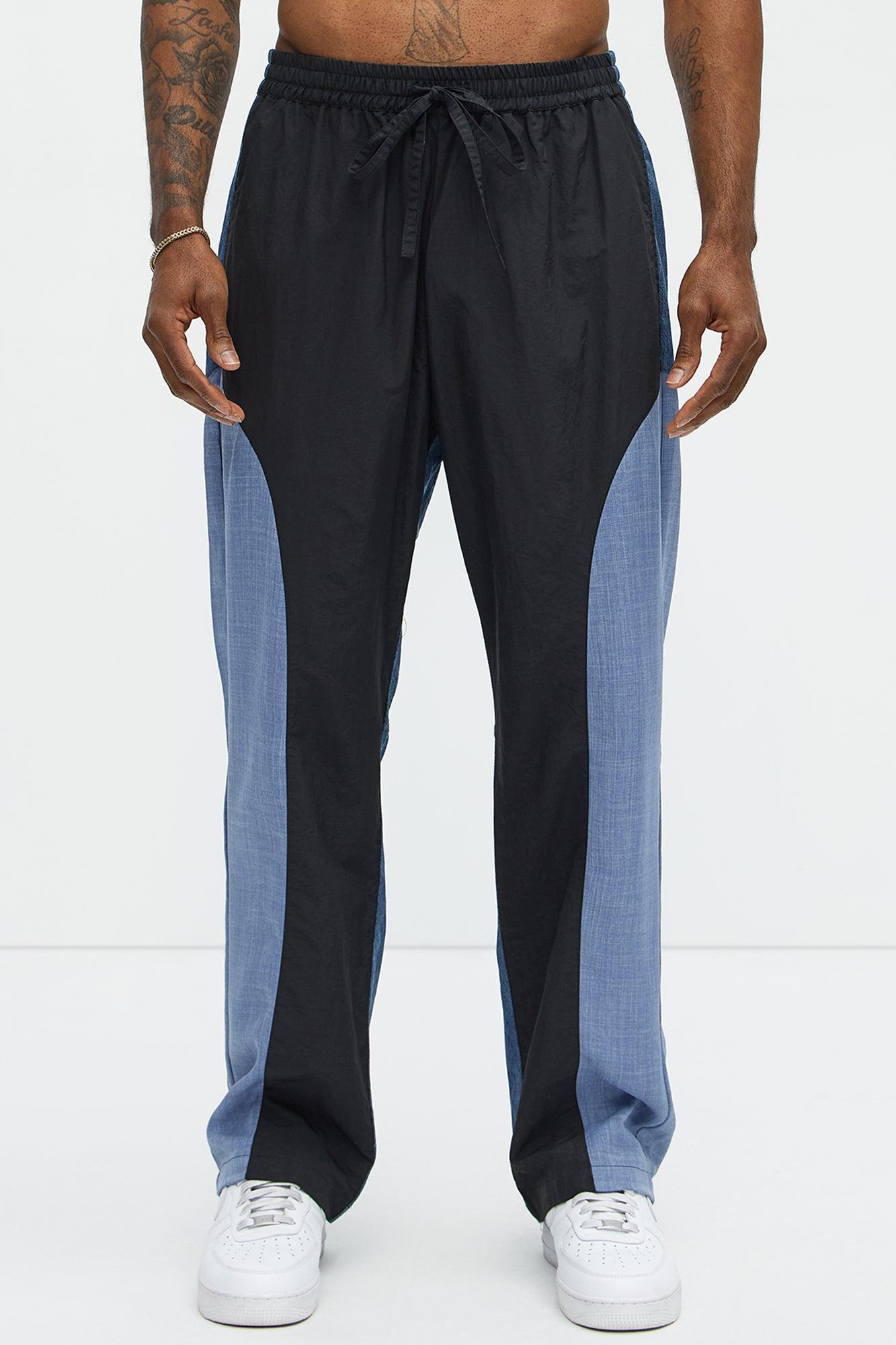 Baggy Colorblock And Denim Pants - Blue/combo Product Image