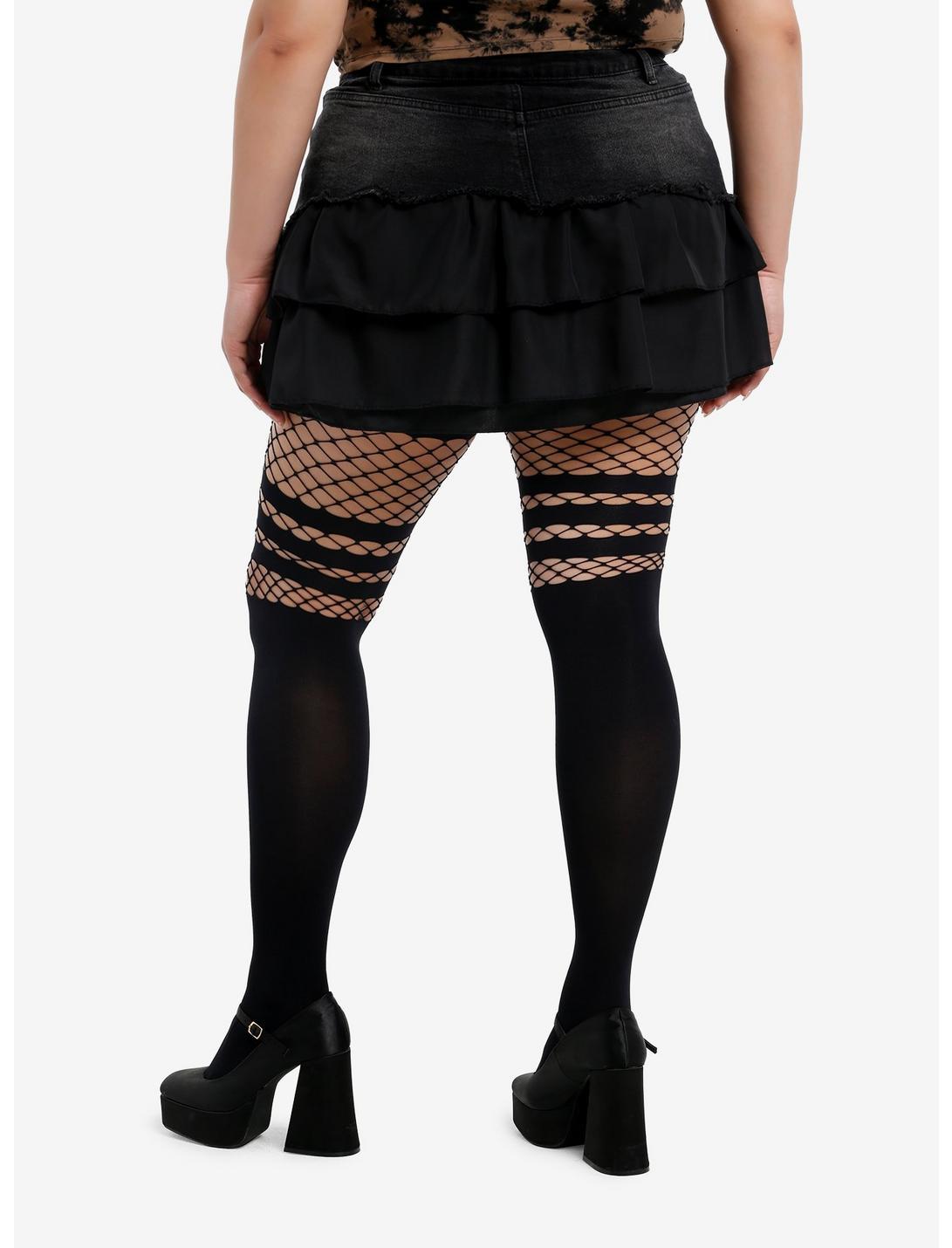 Cosmic Aura Black Denim & Chiffon Mini Skirt Plus Size Product Image