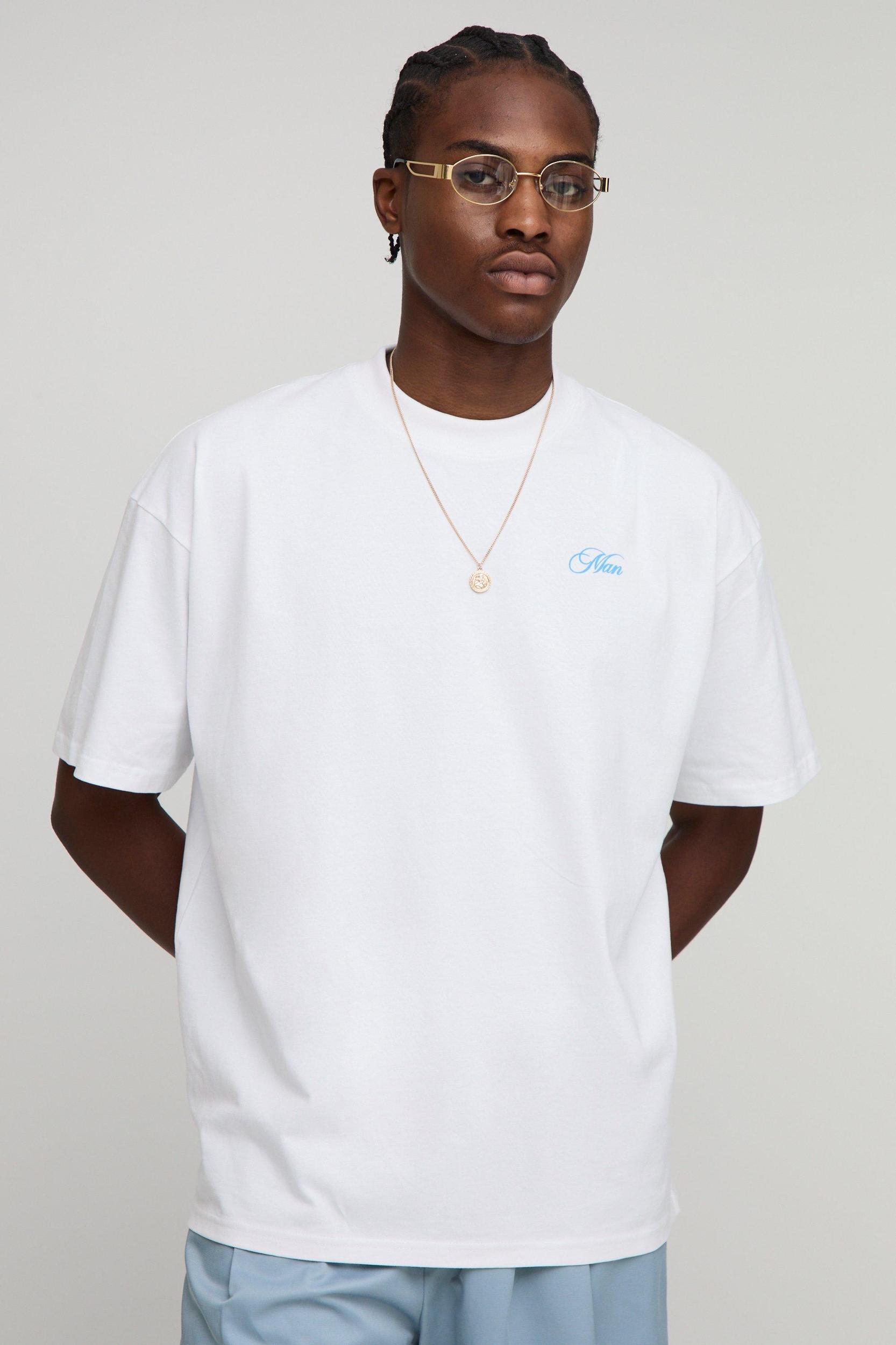 White Oversized Extended Neck MAN Lake Como Printed T-Shirt | boohooMAN USA Product Image