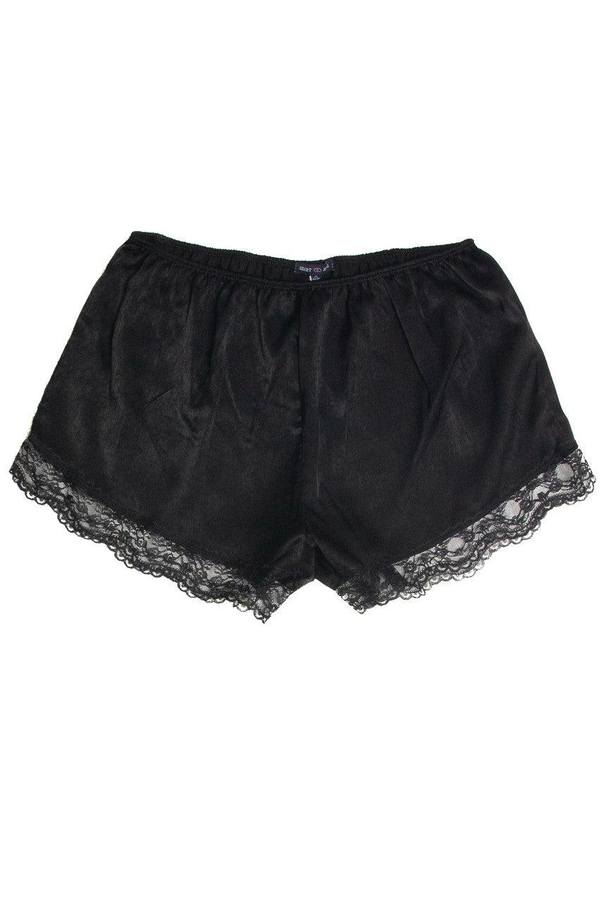 Lace Hem Satin Shorts (Black) Product Image