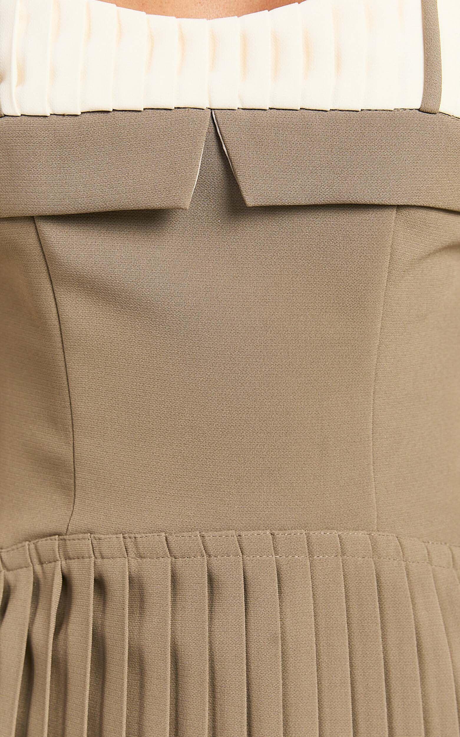 Aaron Mini Dress - Strappy Fit And Flare Pleat Skirt Dress in Light Brown Product Image