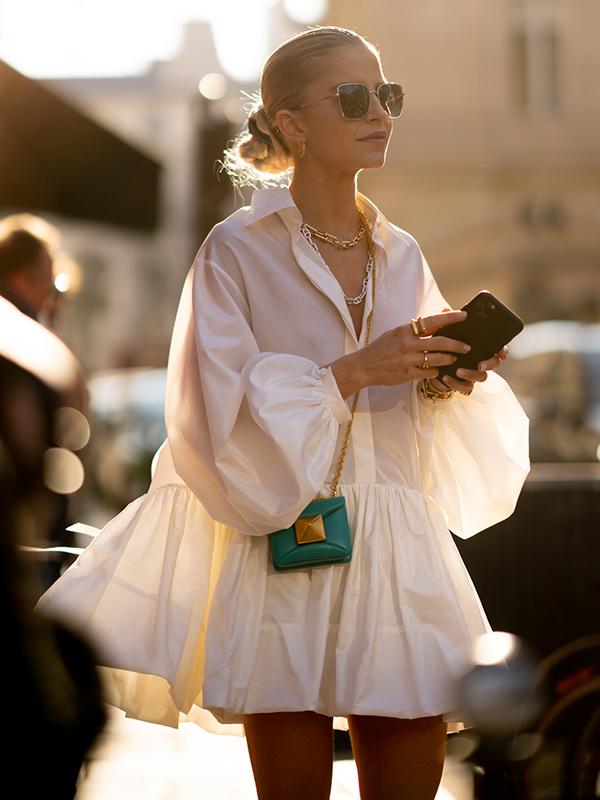 Urban Puff Sleeves Buttoned Split-Joint Solid Color Lapel Mini Dresses Shirt Dress Product Image