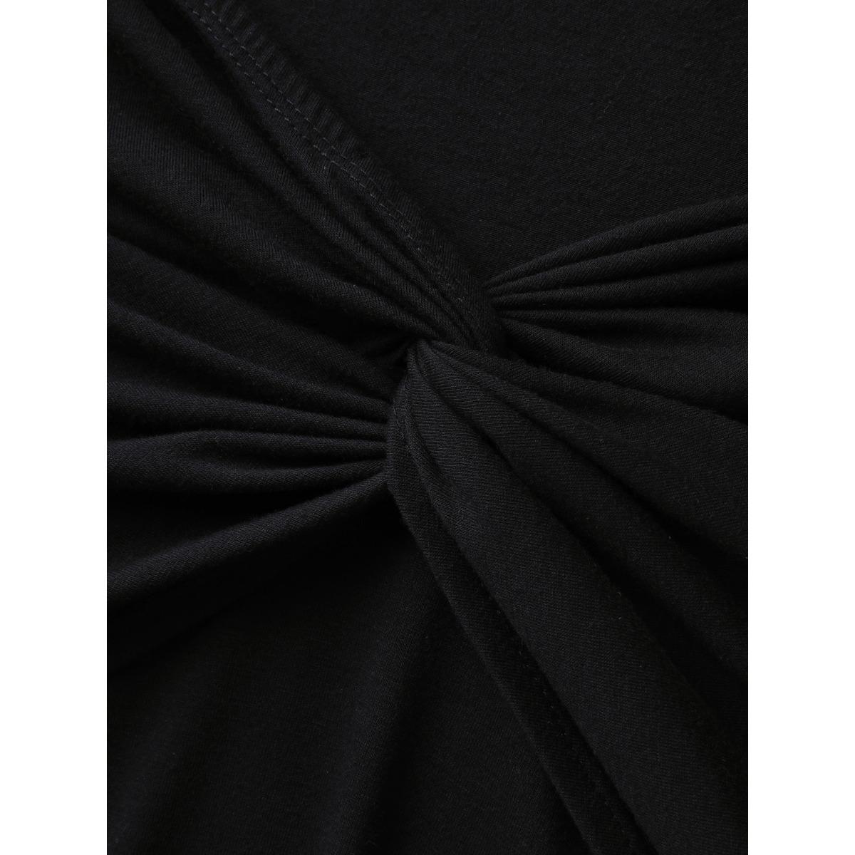 Plus Size Twist Front Off-Shoulder Pockets Midi Dress Black Women Office One-shoulder neck Cap Sleeve Curvy BloomChic 12/L Product Image