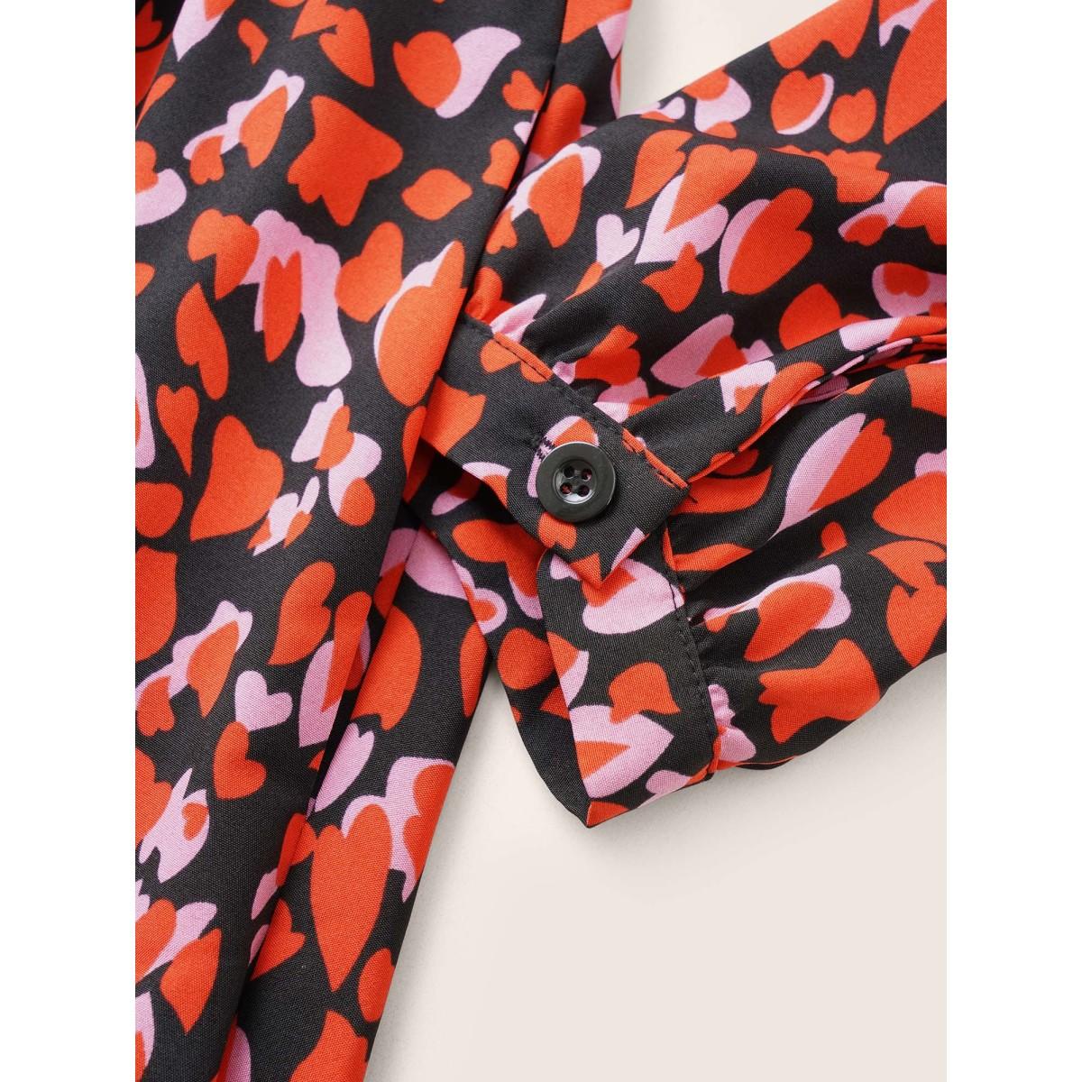 Plus Size Heart Allover Print Belted Surplice Neck Dress Black Women Elegant Wrap Overlap Collar Long Sleeve Curvy Midi Dress BloomChic 18-20/2X Product Image