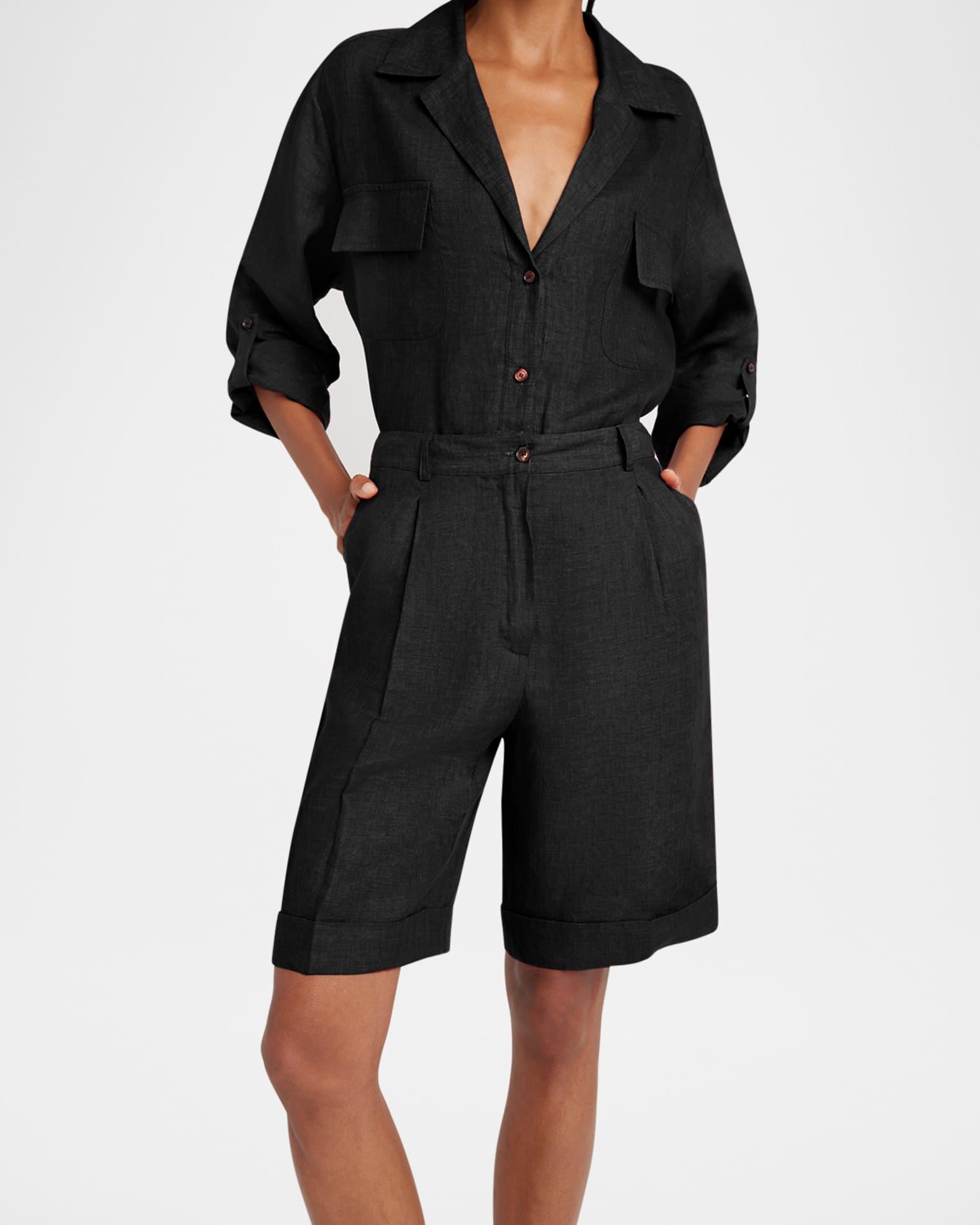 Pleated Linen Bermuda Shorts Product Image