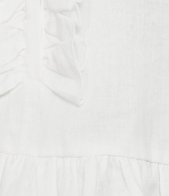 A Loves A Woven Ruffle Collar Split V-Neck Flutter Cap Sleeve Cropped Blouse Product Image