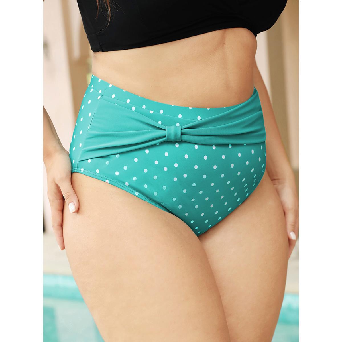 Plus Size Polka Dot Ruched Detail Patchwork Bikini Bottom Women's Swimwear Turquoise Vacation Gathered High stretch Skinny High Rise Curve Swim Bottoms BloomChic 26/4X Product Image