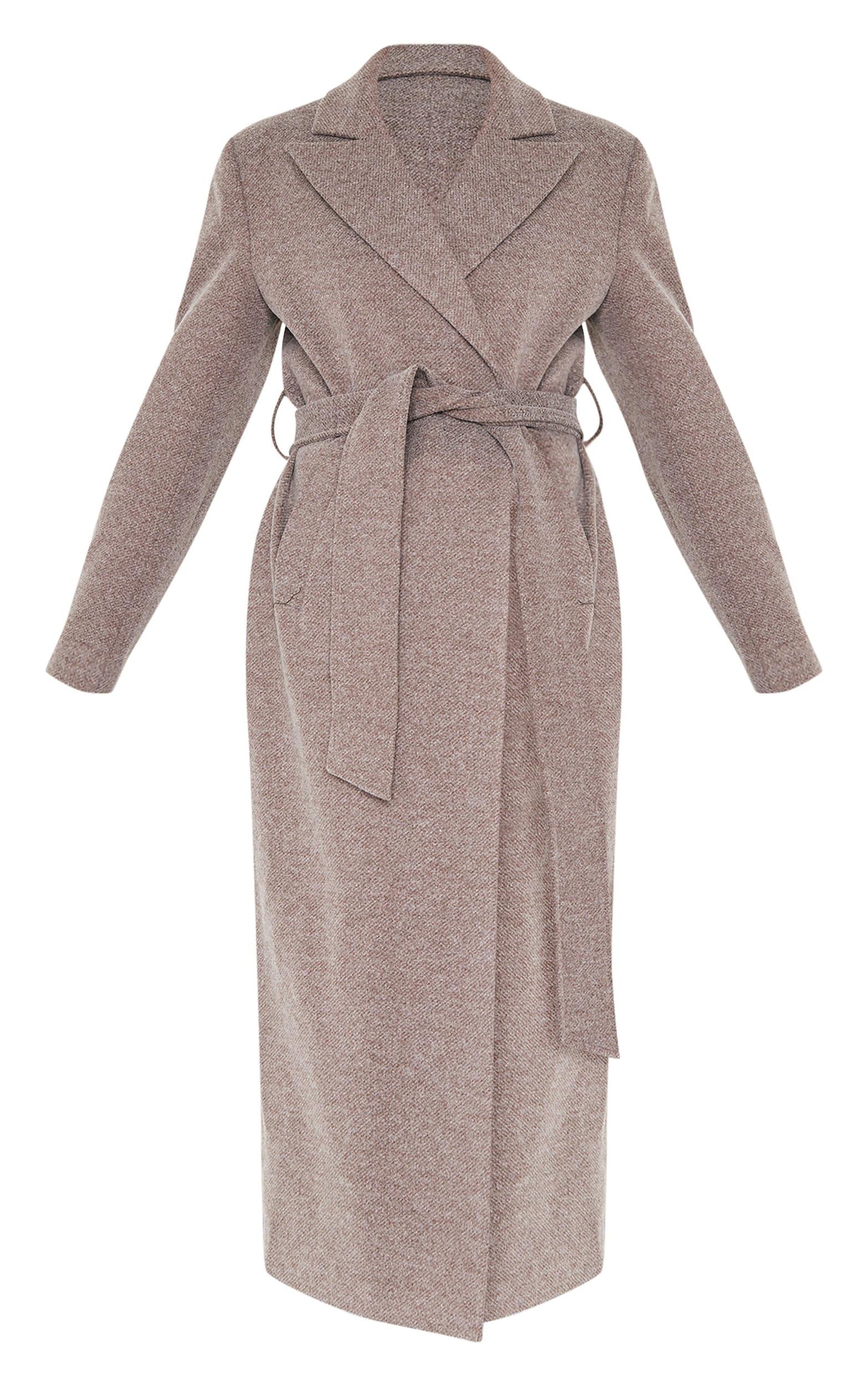 Mushroom Herringbone Self Tie Maxi Coat Product Image