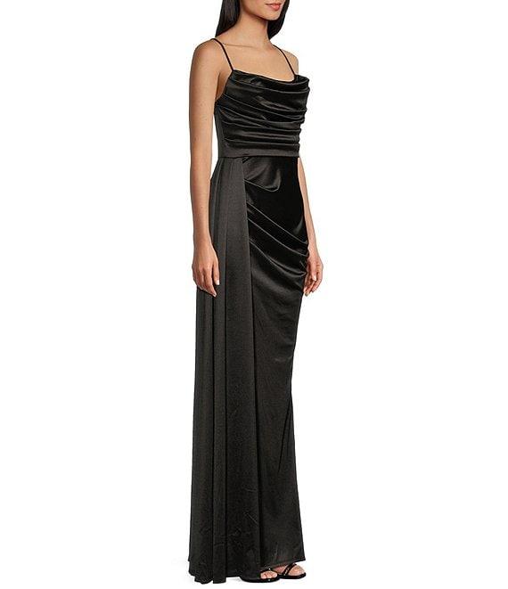 B. Darlin Satin Sweetheart Neckline Side Drape Long Dress Product Image