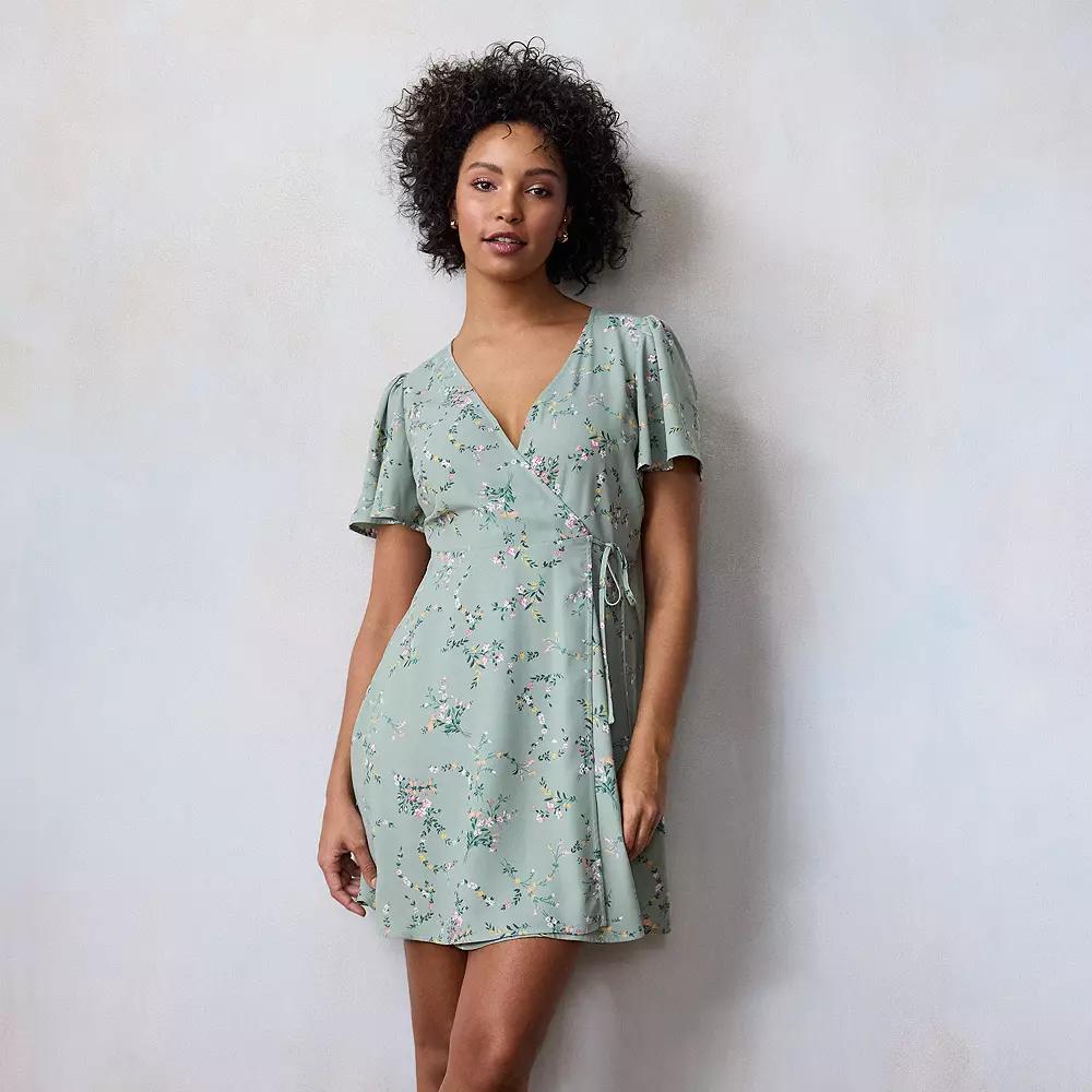 Women's LC Lauren Conrad Short Sleeve Wrap Mini Dress, Size: XS, Green Fleurs Astrid Product Image
