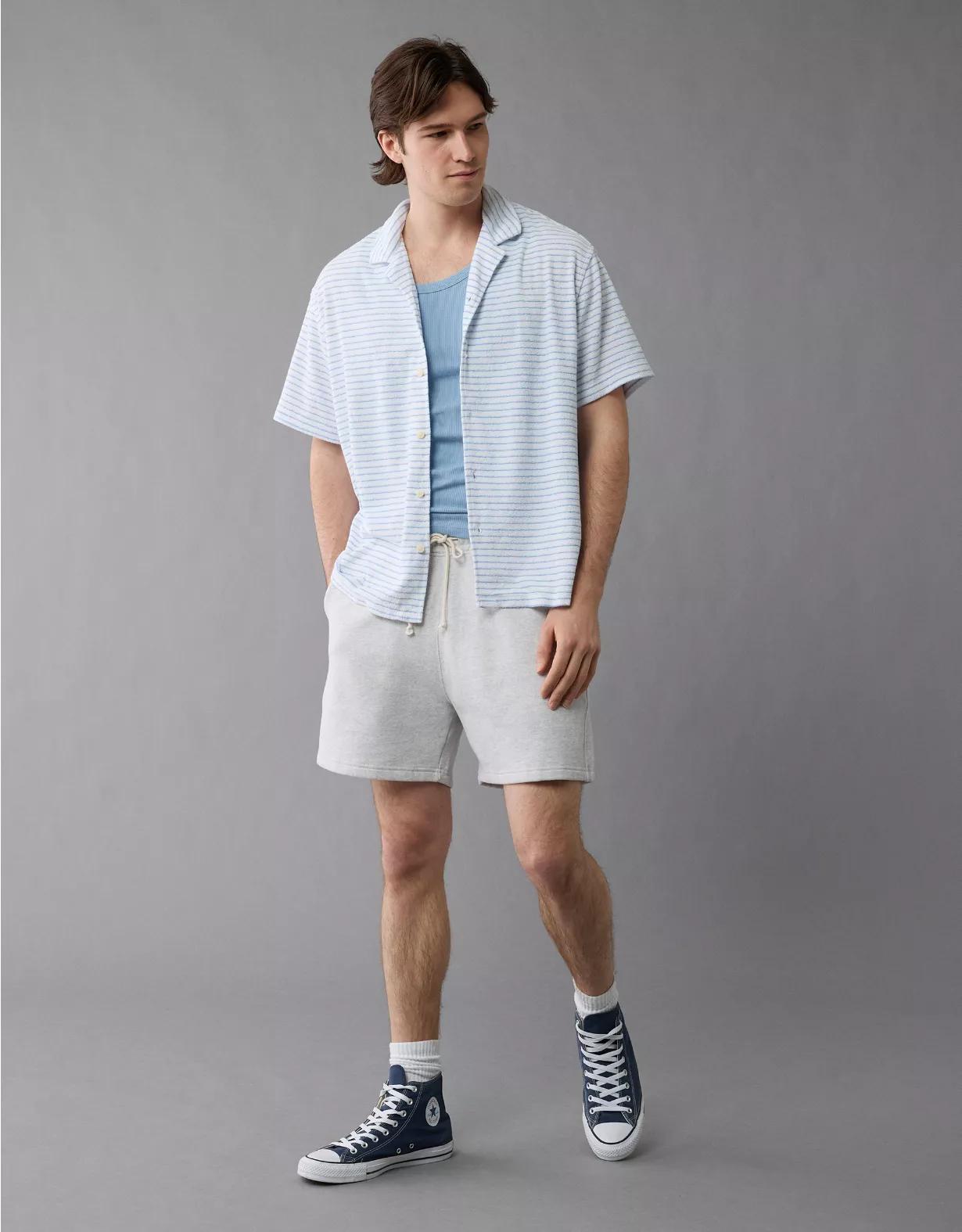 AE Terry Striped Button-Up Shirt Product Image