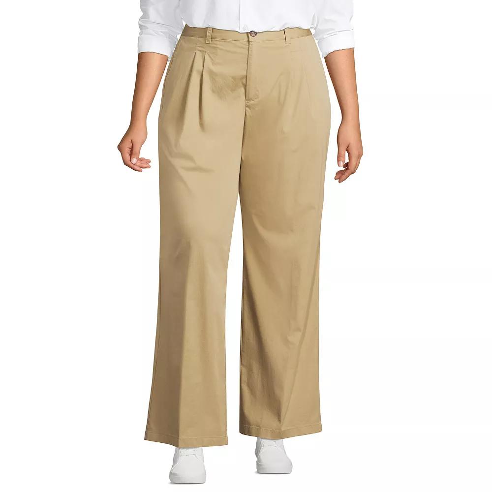 Plus Size Lands' End High Rise Crisp Poplin Chino Wide Leg Pants, Women's, Size: 24 W, Desert Product Image