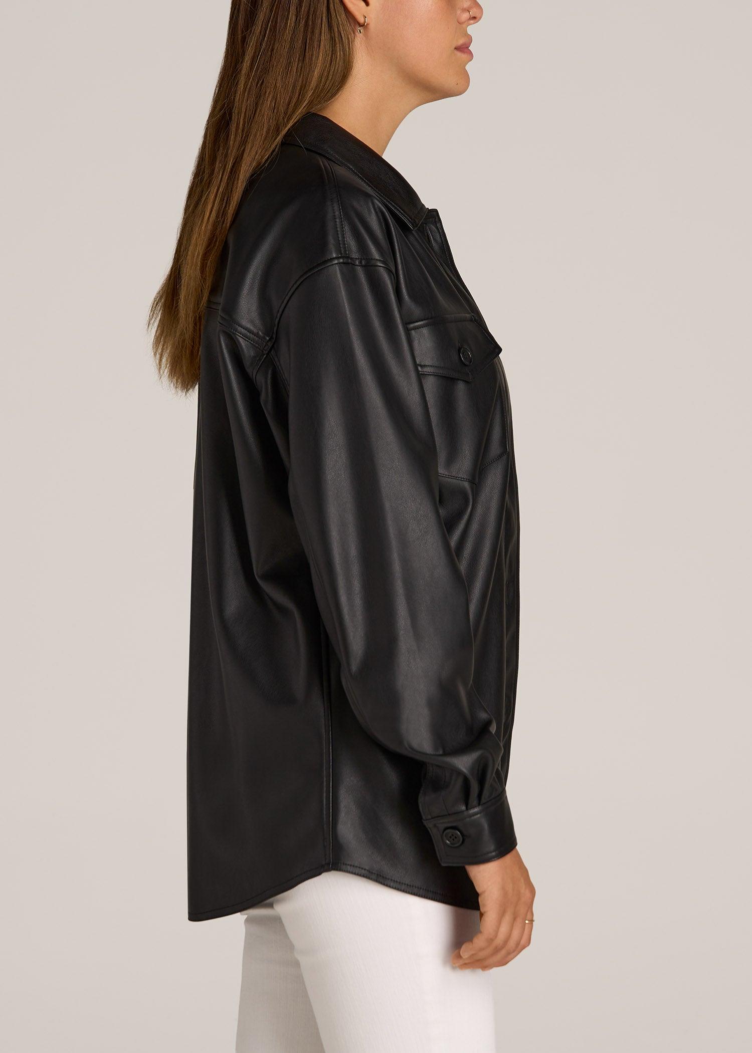 True Touch Leather Shirt Jacket for Tall Women in Black Female Product Image